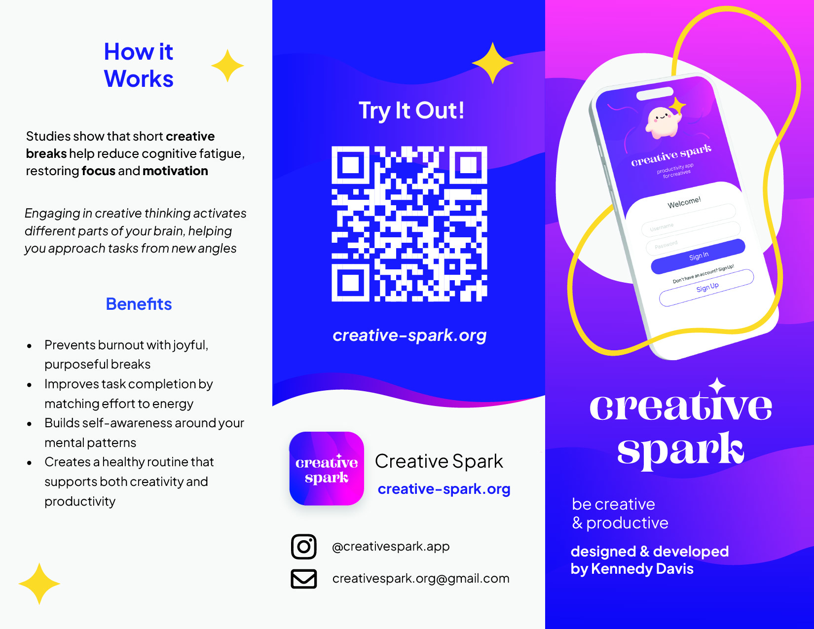 Creative Spark brochure inside spread